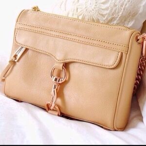 Rebecca Minkoff Mini Mac Leather Bag in Biscuit Rose Gold Hardware